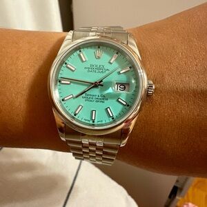 Authentic Pre-owned Datejust 36 with aftermarket Tiffany & Co. stamp dial.